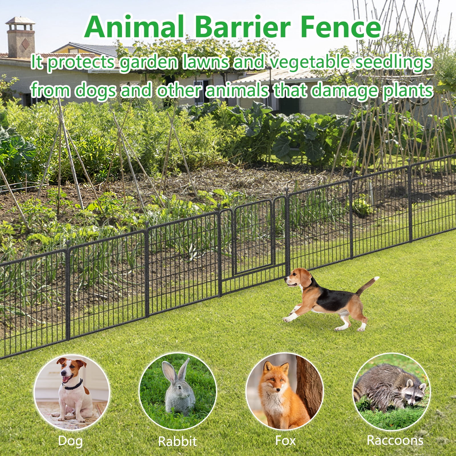 Txh001 Metal Garden Fence 23ft(L)×32in(H) Animal Barrier Decorative Garden Fencing with Gate for Backyard Patio