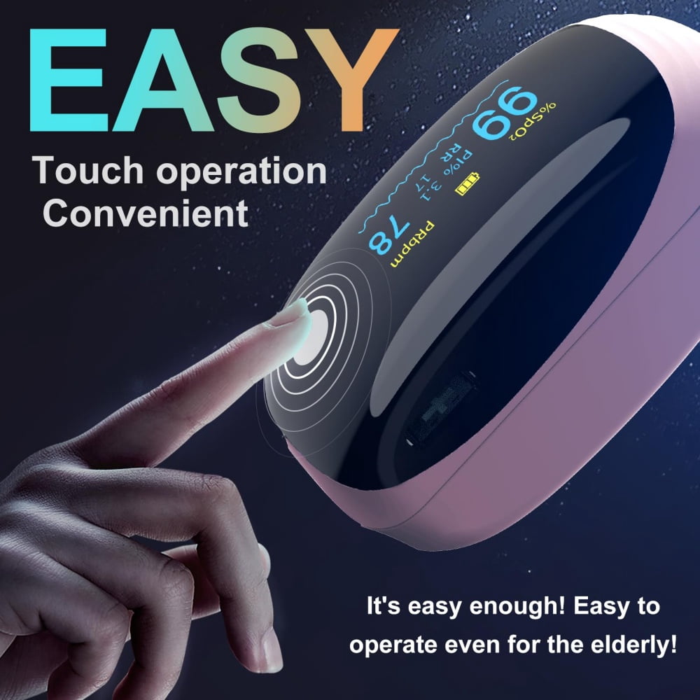 Rechargeable Pulse Oximeter Fingertip Oxygen Monitoring Fingertips with SpO2 Pulse Rate and PI RR OLED Precision Rapid Oximeter SpO2 Readings Outdoor Sports Home (Pink)