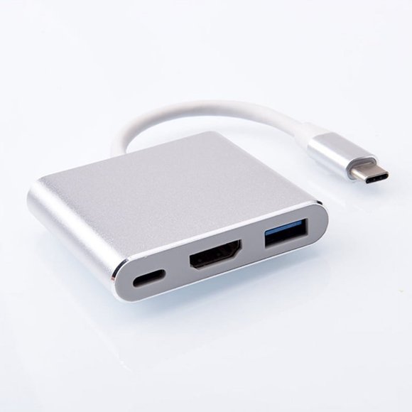 USB C to HDMI Multiport Adapter, HDMI 4K Output USB 3.0 Port and USB-C Charging Port, USB-C Digital AV Multiport Adapter Compatible for MacBook, MacBook Pro/air Other USB-C Devices - Silver