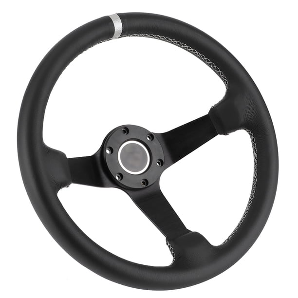 Volante de carreras de cuero negro con bocina, plato hondo, estilo SPARCO, 350mm/14 pulgadas, 6 pernos