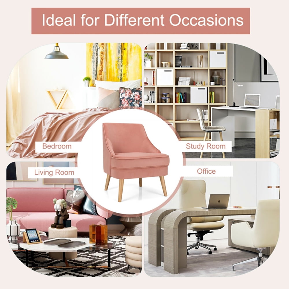 Finihen Velvet Accent Chair, Mid Century Velvet Accent Chair with Rubber Wood Legs, Thickly Padded, for Living Room, Bedroom, Pink