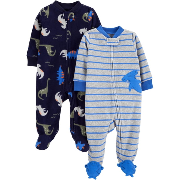 Simple Joys by Carter's - Juego de 2 unidades, forro polar para dormir y jugar, color azul, tiburón/dinosaurio, 3-6 meses