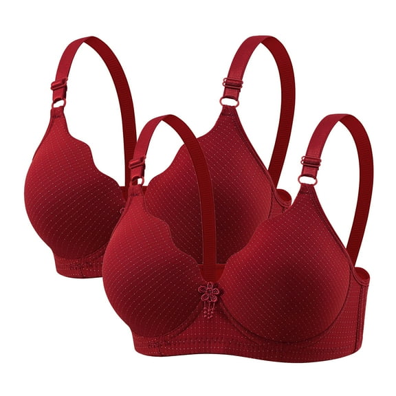 Womens Push-Up Wireless Bras 2 Pack Supportive Full Coverage Bralettes Old Women Sparkly T-Shirts Underwear Wine, 38/85B
