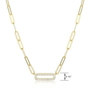 Forever Facets Cubic Zirconia Paperclip 18” Necklace in 18k Gold over Sterling Silver, Adult Female