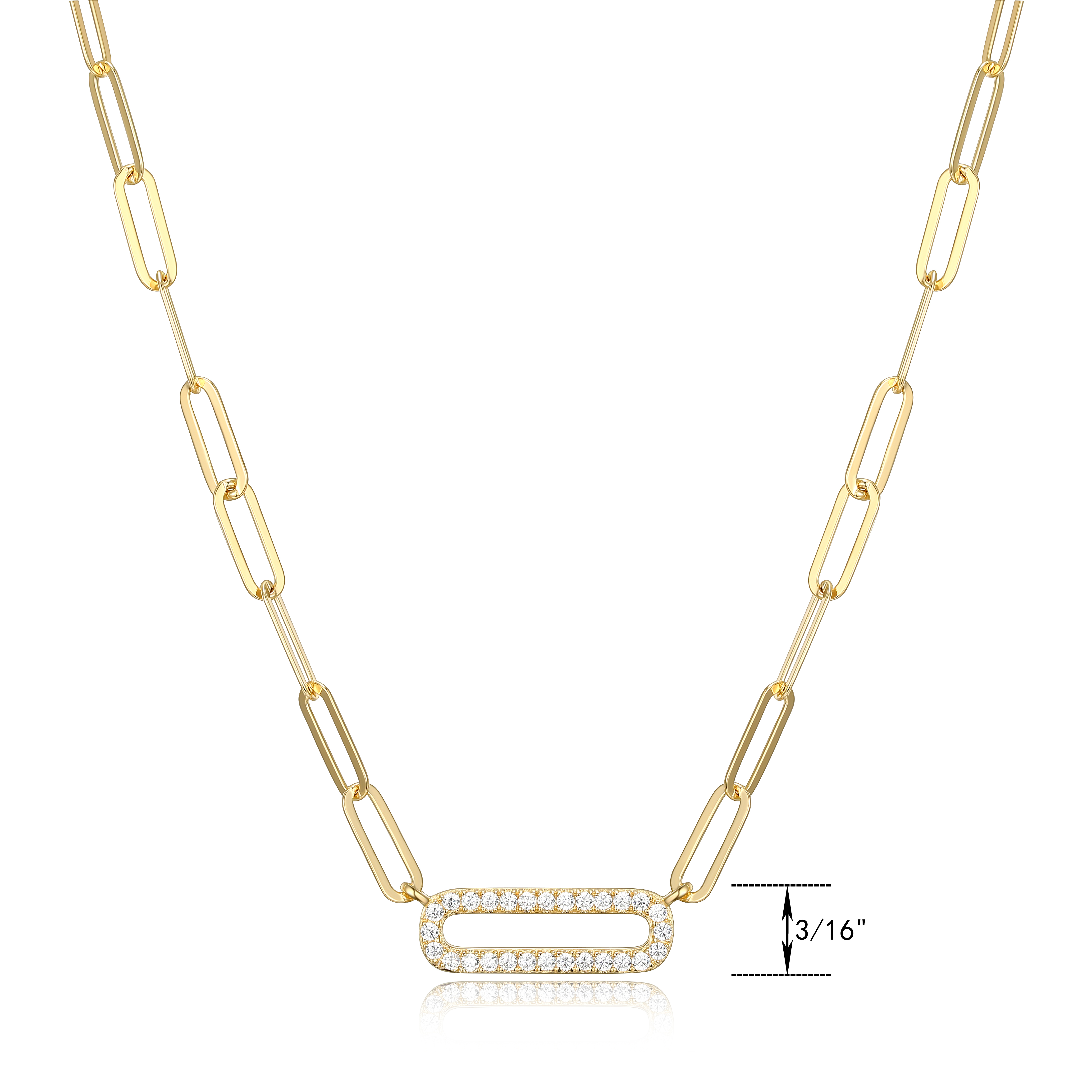 Forever Facets Cubic Zirconia Paperclip 18” Necklace in 18k Gold over Sterling Silver, Adult Female - image 3 of 9