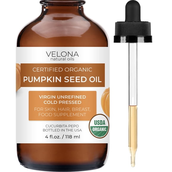 velona Aceite de semilla de calabaza orgánico por USDA - 4 fl oz | Aceite portador puro y natural | Prensado en frío sin refinar | Cocinar Cara Cabello Cuerpo y Cuidado de la Piel | Úselo hoy: dis