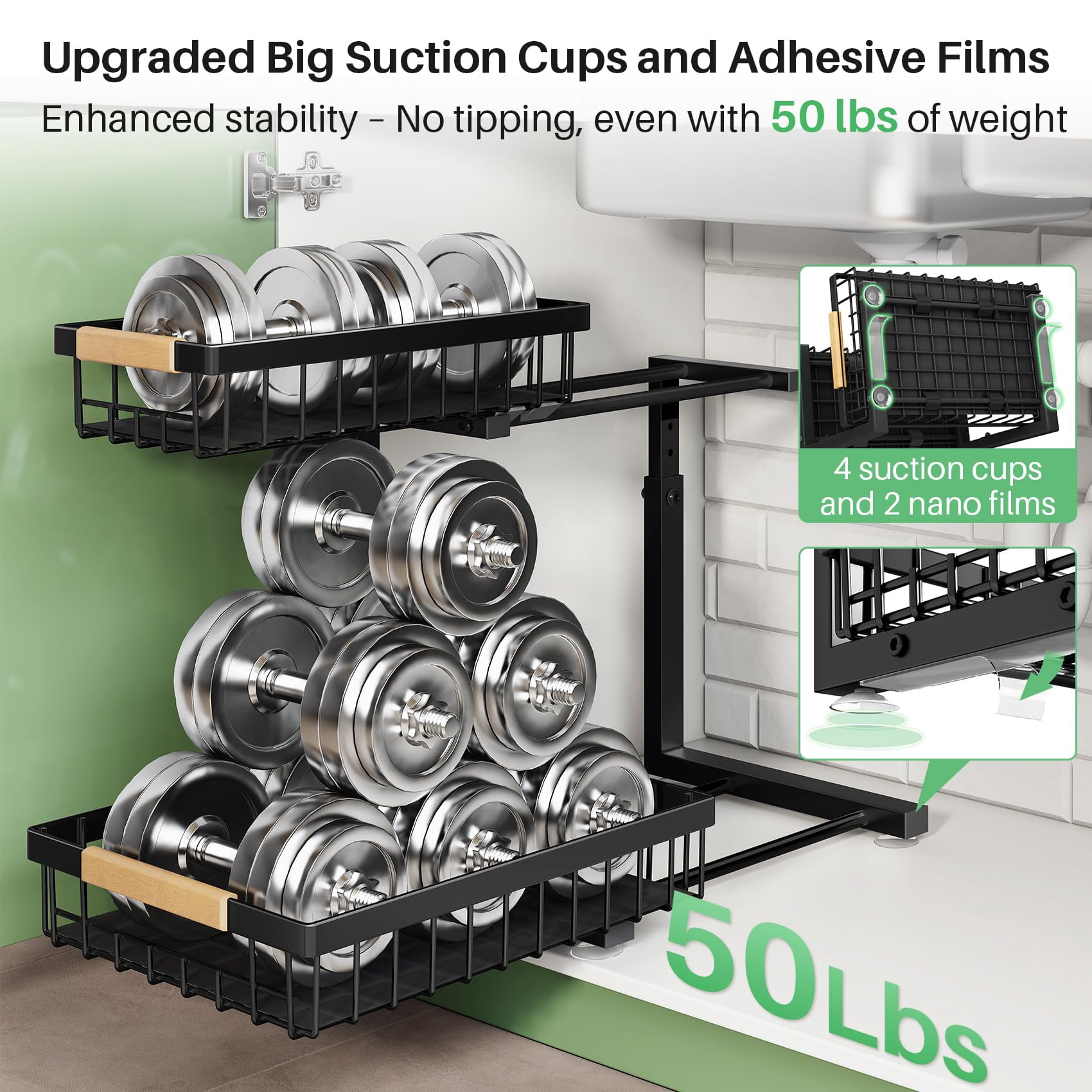 Under Sink Organizer 2-Tier Slide Out Cabinet Storage Shelf Metal Drawer for Kitchen Bathroom Pantry Closet Organization Rack Black 2 Pack