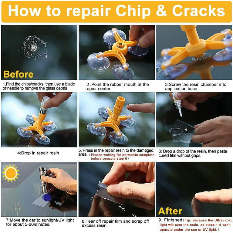 VICKJES Windshield Repair Kit, 4 Pcs Car Glass Repair Kit, Windshield Crack Repair Kit, Glass Repair Fluid Quick Fix for Chips, Cracks, Star-Shaped