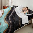 thumbnail image 4 of Manfei Aesthetic Marble Queen Sheets, Marbling Metallic Queen Sheet Sets, Teal, Black and Gold, Black Reversible 4 Pieces1 Flat Sheet + 1 Fitted Sheet + 2 Pillowcases, 4 of 6