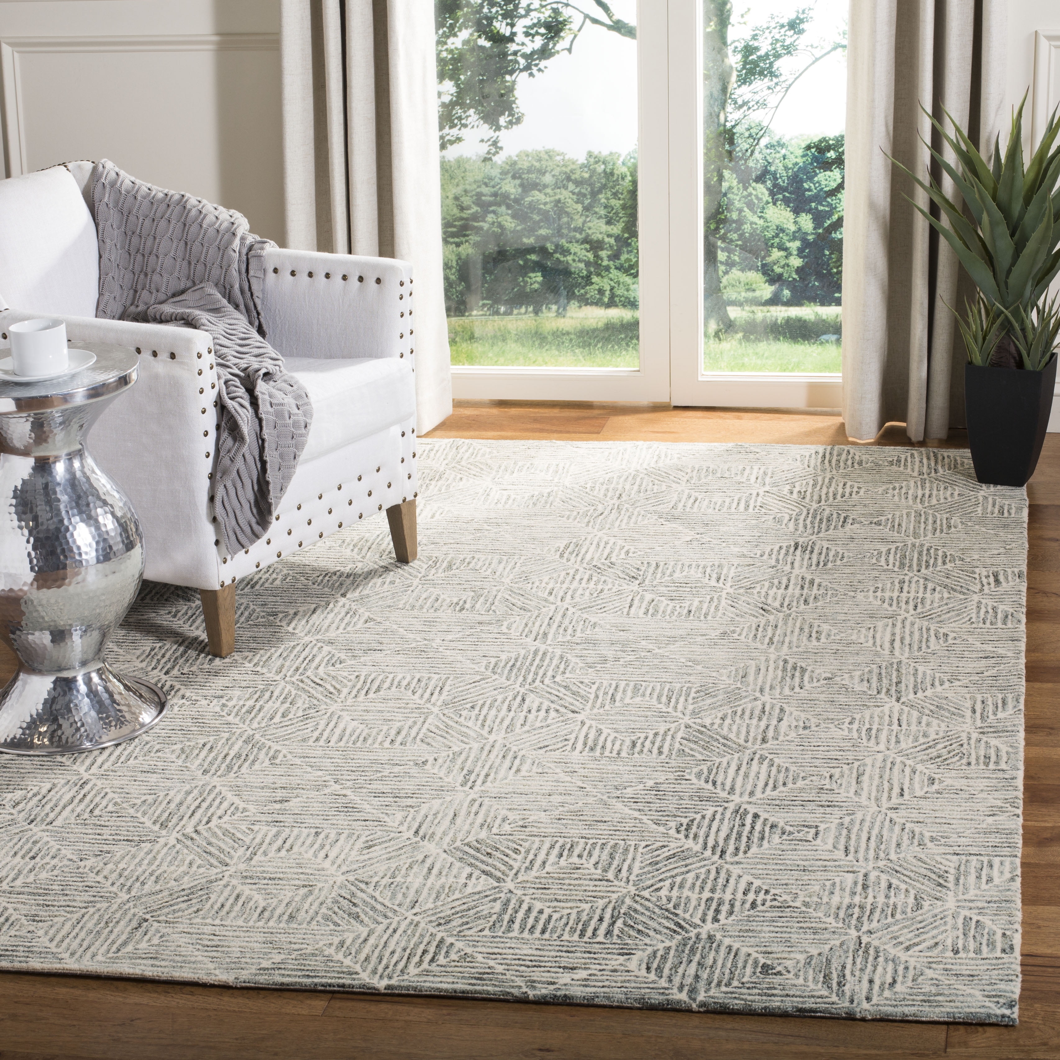 SAFAVIEH Abstract Brock Geometric Wool Area Rug, Light Green, 5' x 8