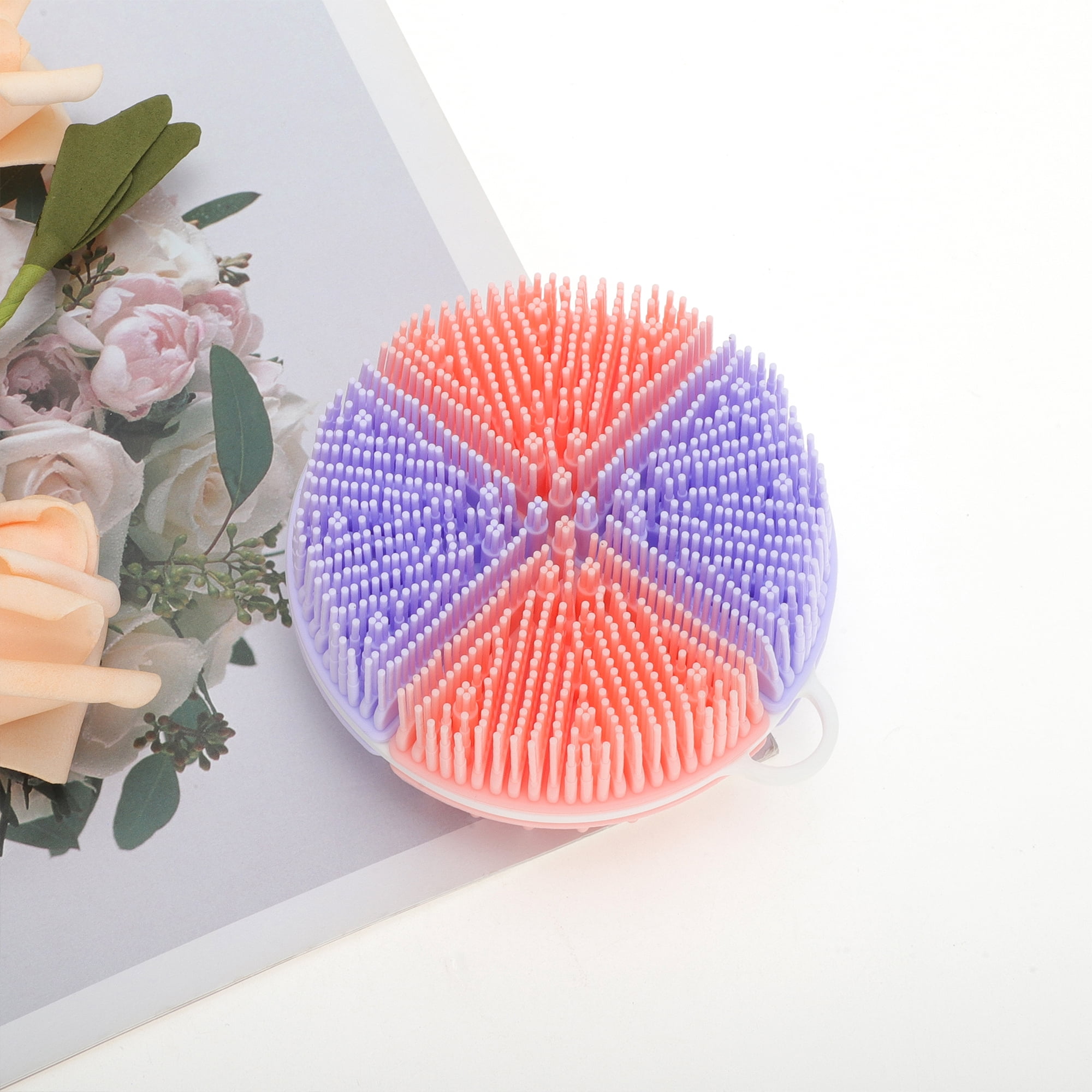 Unique Bargains Round Double-sided Bath Brush 1 Pc Pink, Purple