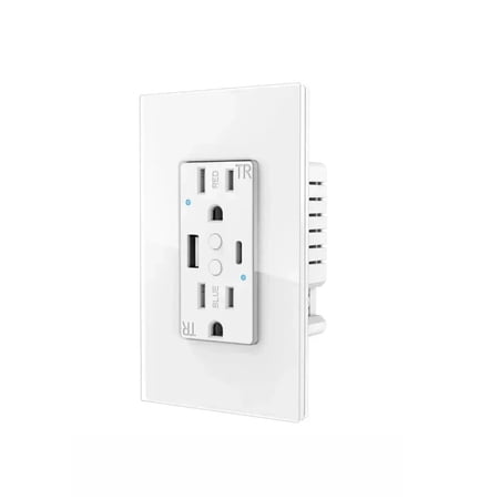 Melery Dual Smart US Wall Outlets - WIFI Tuya USB Type-C PD 20W, Glass Panel Fast Charge, Remote Control Works with Smart Home Assistants