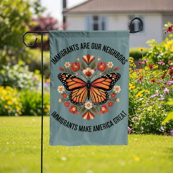 TiniDecor Monarch Butterfly Garden Flag – 12”x18” Floral Outdoor Decor, Blue Background Yard Flag