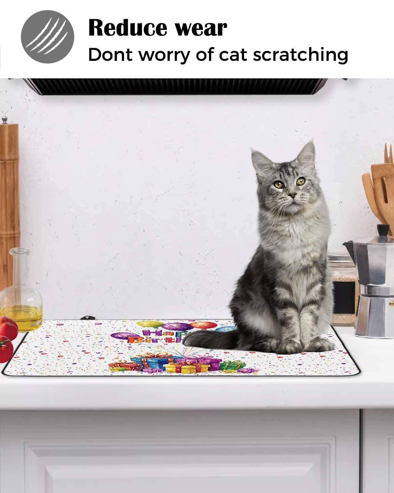 nqOlkjepod Large Induction Cooktop Protector Mat 28.5"x20.5", Happy Birthday Stove Top Covers for Electric Stove, Watercolor Balloon Gifts Patterns Stove Burner Cover Mats, Glass Top Stove Cover