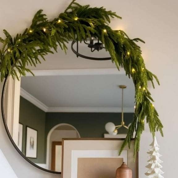 Bootesun 4FT Christmas Mirror Garland with Light, Artificial Norfolk Pine Cypress Garland, Realistic Norfolk Pine Christmas Decoration for Xmas Mirror Fireplace Mantle Wall Table Stairs Indoor Decors