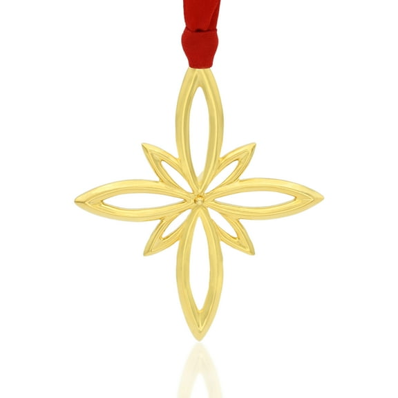 Modern Minimalist Starburst Cross Gold Metal Christmas Ornament