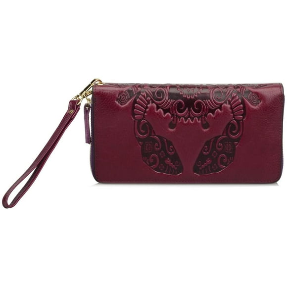 HTOOQ Women's Flora Genuine Leather Designer Wallets (Medium 7.87''(W) x 1.18'' (D) x 3.94'' (H), Purple) Purple Medium 7.87''(W) x 1.18'' (D) x 3.94'' (H)