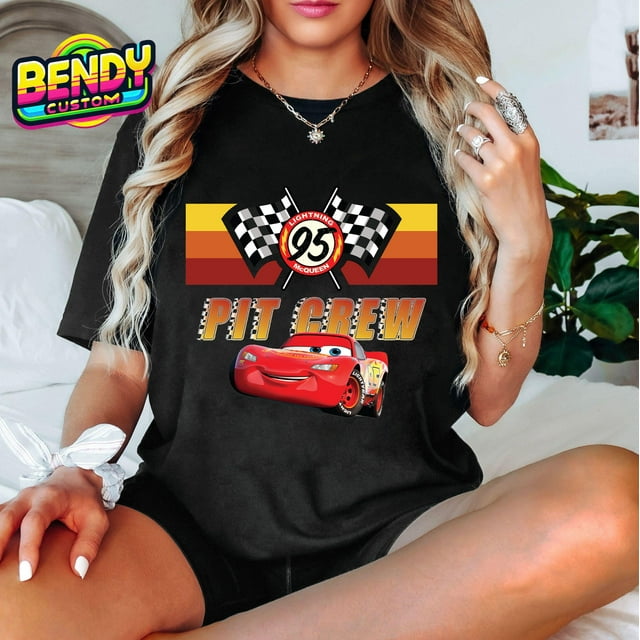 Disney Pixar Cars Mcqueen Pit Crew Red Distressed Shirt, Disneyland Family Matching Tshirt - As Picture - 3XL