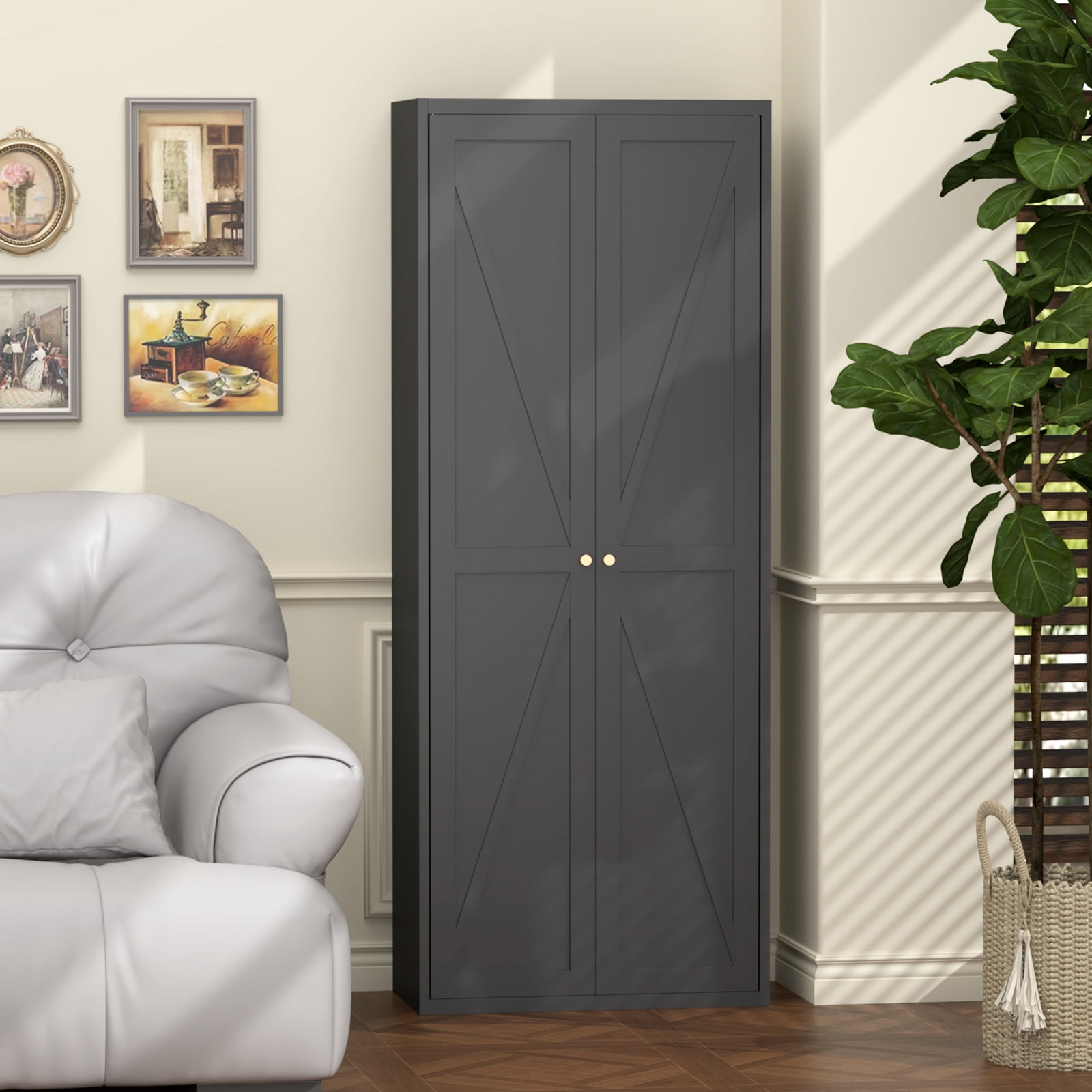 2 Doors Metal Storage Cabinet Kitchen Pantry Cabinet With Adjustable Shelves Tall Steel Cabinet Locker For Kitchen, Living Room, Dining Room and Office