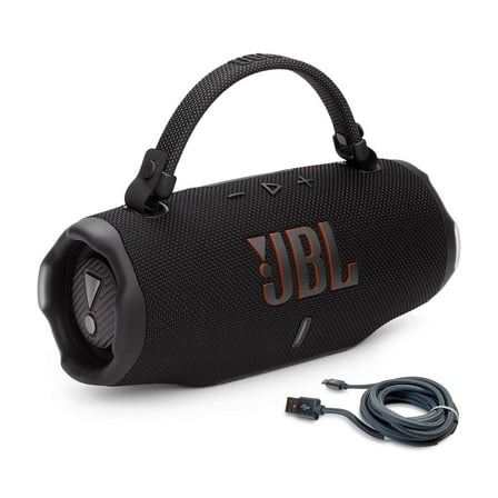 JBL Charge 6 Portable Bluetooth Speaker & 6ft USB-C Braided Cable Bundle - Black