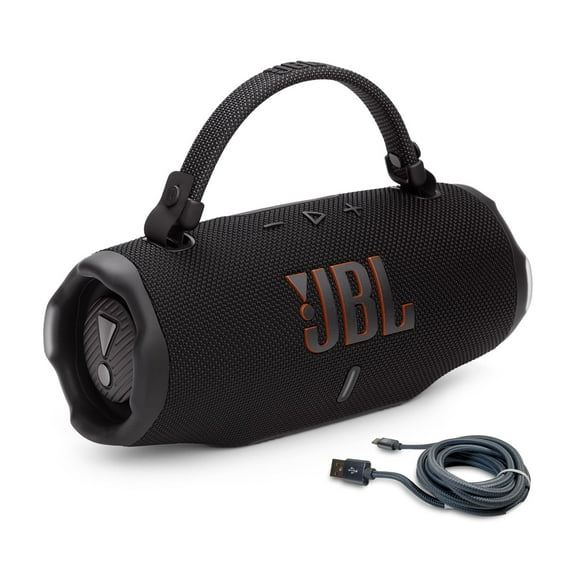 JBL Charge 6 Portable Bluetooth Speaker & 6ft USB-C Braided Cable Bundle - Black