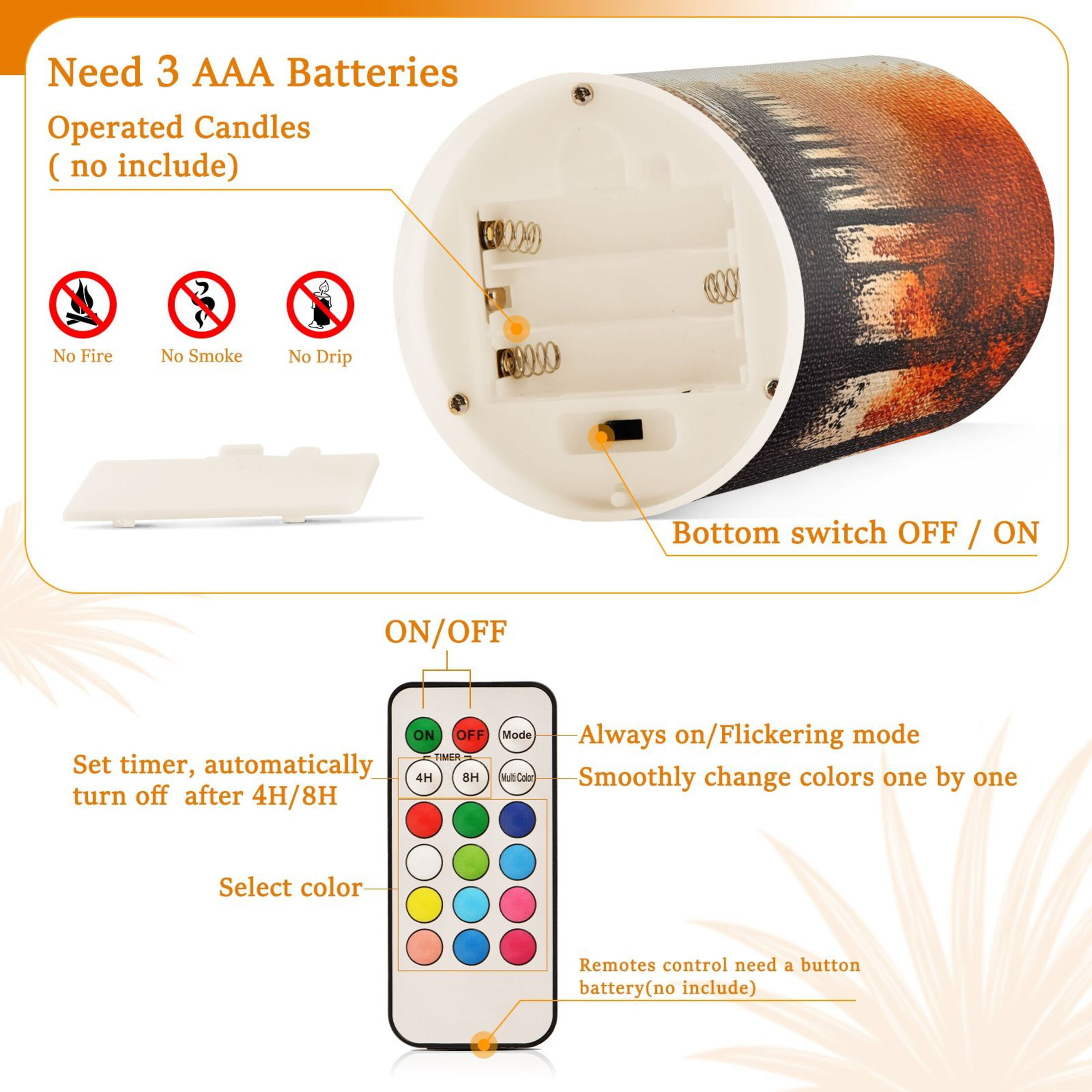 Orange Autumn Landscape Flickering Flameless Candles Battery Operated with Remote Timer LED Pillar Candles Set of 2
