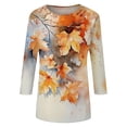 thumbnail image 5 of Womens Crew Neck 3/4 Length Sleeve Tees Fall Leaf Graphic Print Loose Fit Casual Shirts Curved Hem Lightweight Dressy Tunic Tops ,3XL,Orange, 5 of 5