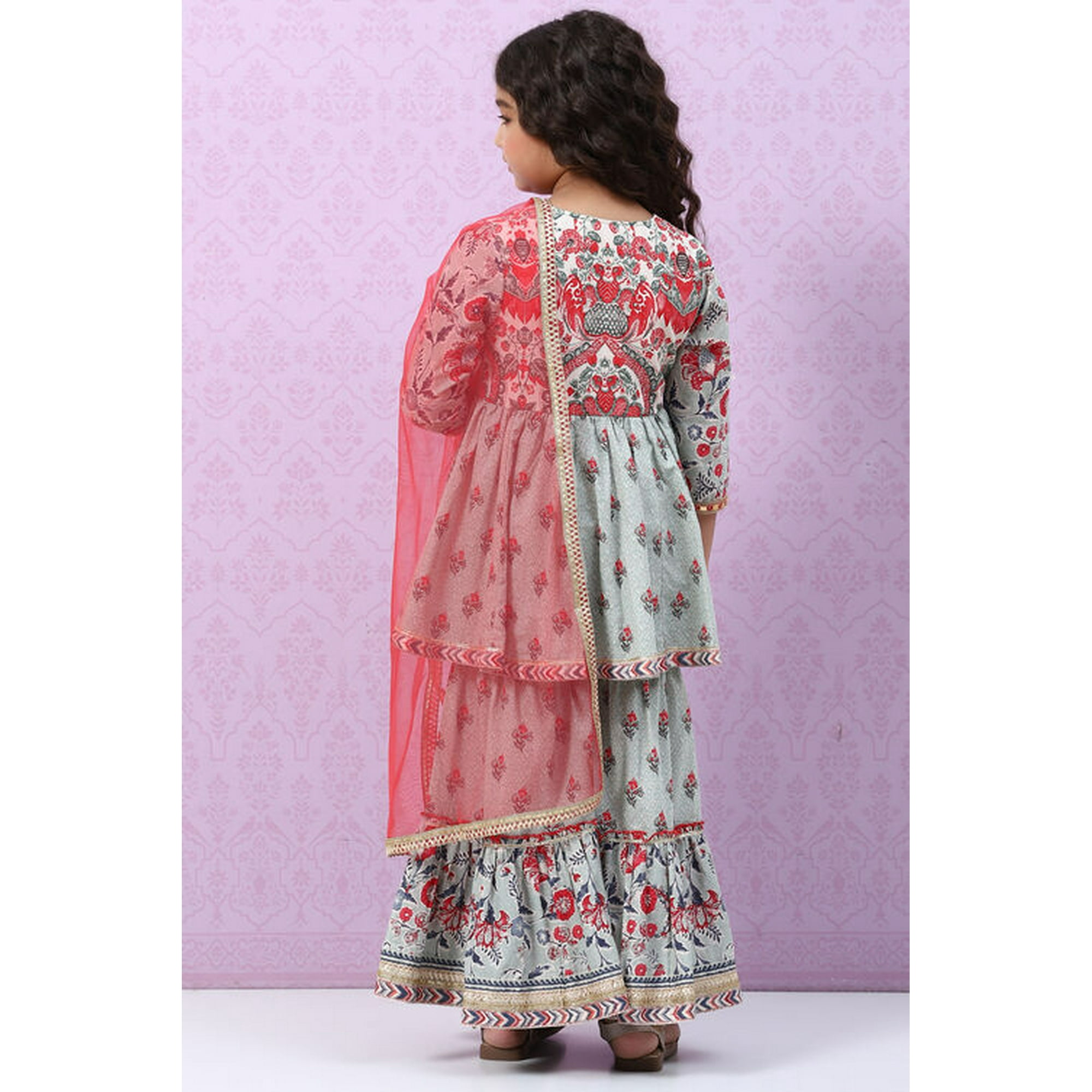 Dweep Sara Kids Ethnicwear Smokey Blue Cotton Tired Kurta Garara Suit Set Readytowear Girls 2 14 year Girls Red Walmart