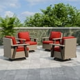 thumbnail image 3 of EAGLE PEAK Classic 4-Piece Patio Chair Set, 360° Swivel Rocking Chairs with Thick Cushions, All-Weather Wicker Outdoor Lounge Gliders, Beige/Red, 3 of 9