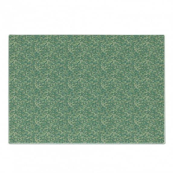 Abstract Cutting Board, Continuous Dots Funky Arrangement Surreal Repeating Pattern Green Tone Monochrome, Decorative Tempered Glass Cutting and Serving Board, in 3 Sizes, by Ambesonne