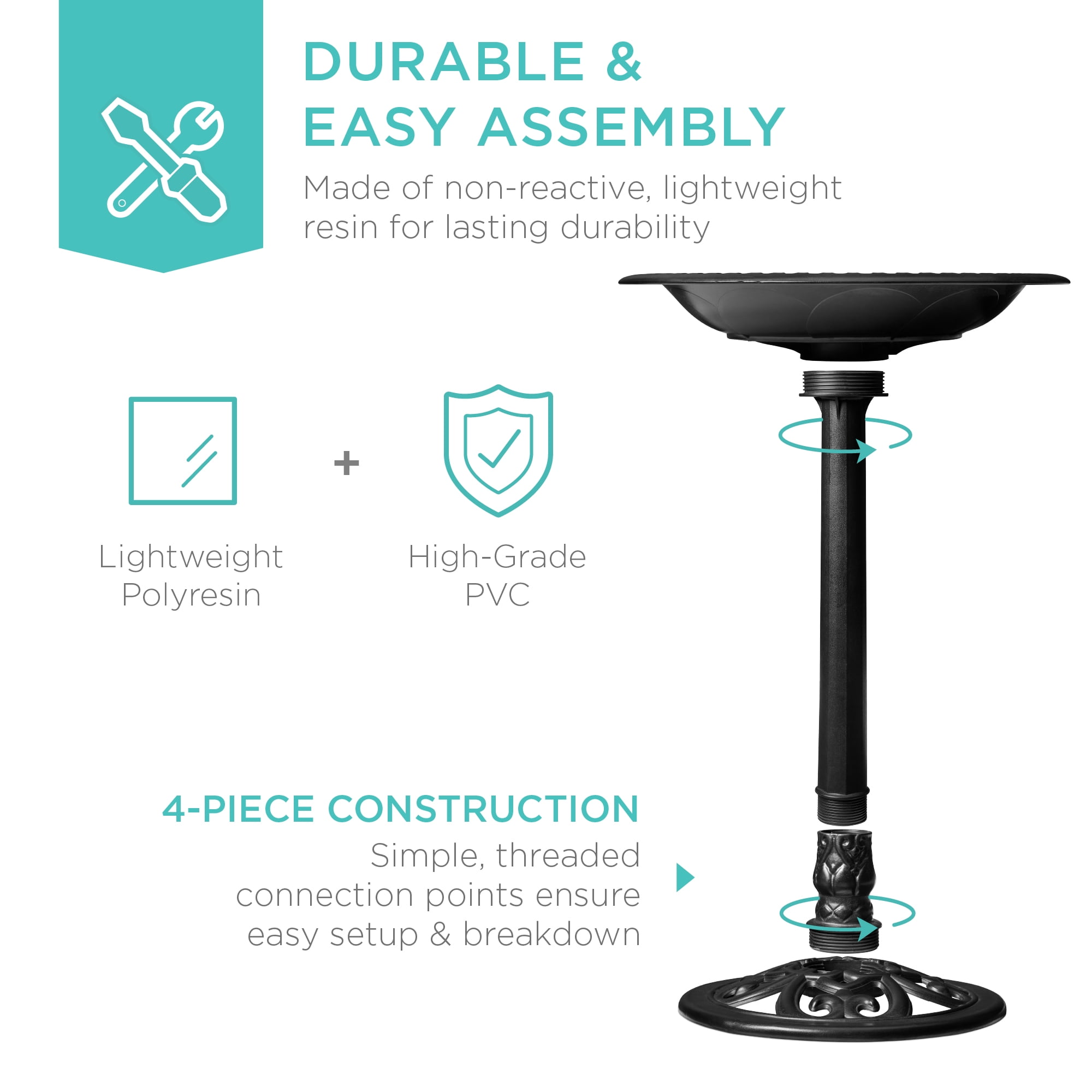 Best Choice Products Outdoor Rustic Pedestal Bird Bath Accent for Garden, Yard w/ Fleur-de-Lis Accents - Black