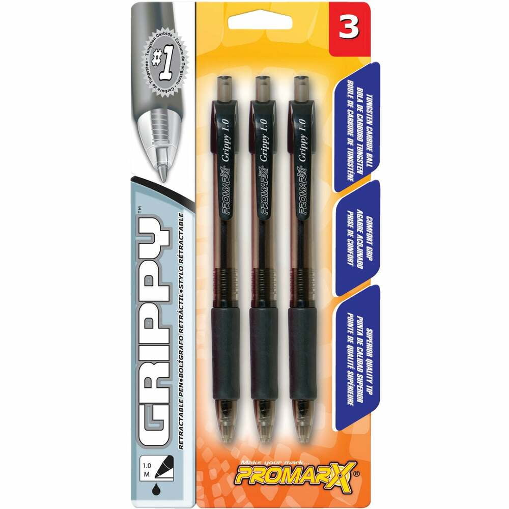 Promarx® ECO RT CLEAR™ Comfort Grip Retractable Pens Black Ink 1.0 mm Pack of 8 