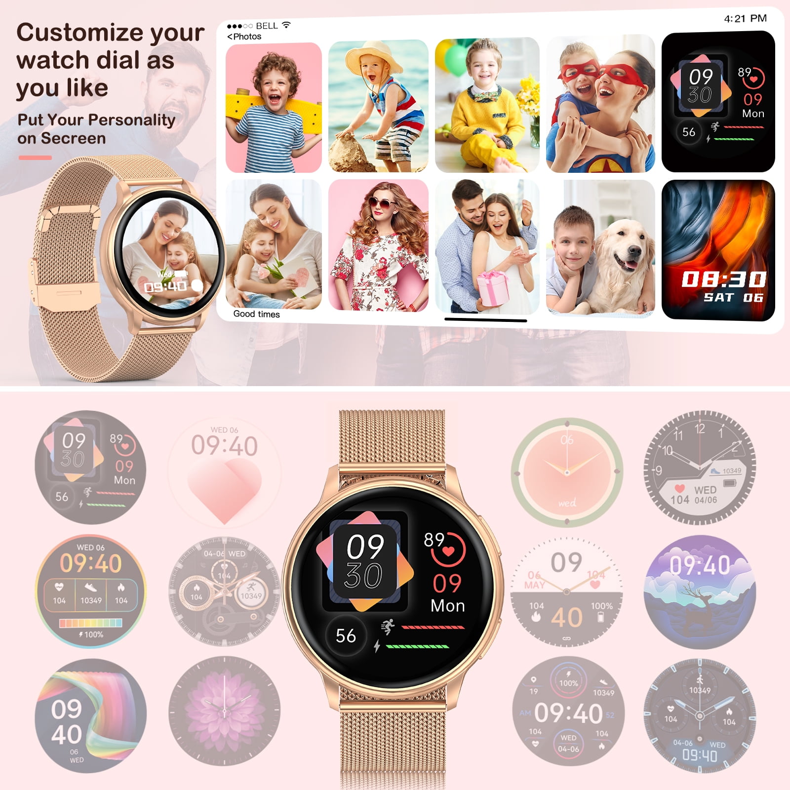 ZKCREATION Smart Watch Call Receive/Dial Watches for Women Men, Waterproof Smartwatch for Android iOS iPhone Phones with Text and Call,Gold