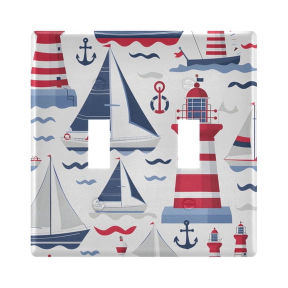 2 Gang Light Switch Cover Plate Lighthouse Wave Ship Wall Plate Decorate Electrical Outlet Cover Plates 4.56”x4.48”