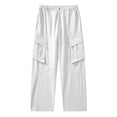 thumbnail image 4 of Blmnix Low Rise Pants Men Cargo Travel Pants Baggy Cotton Pants Sweatpants Straight-Leg White Long Casual Pants for Men,M, 4 of 6