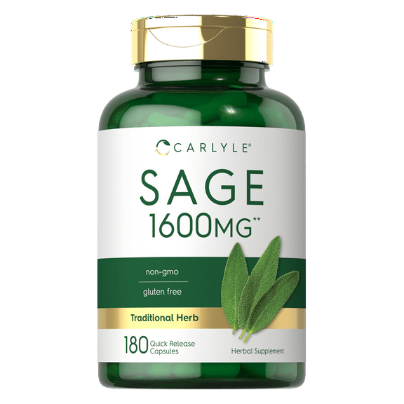 Sage Supplement 1600mg | 180 Capsules for Men and Women | High Potency | by Carlyle
