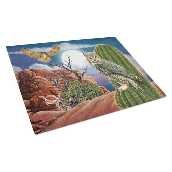 Carolines Treasures PRS4052LCB Great Horned Owl In The Desert Glass Cutting Board Large, 12H x 16W, multicolor