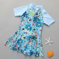 thumbnail image 2 of QHFBli Girls Swimsuit One Piece Swimwear Ruffle Skirts Bathing Suit Zipper Neckline Short Sleeve Beachwear Sky Blue 2XL, 2 of 3