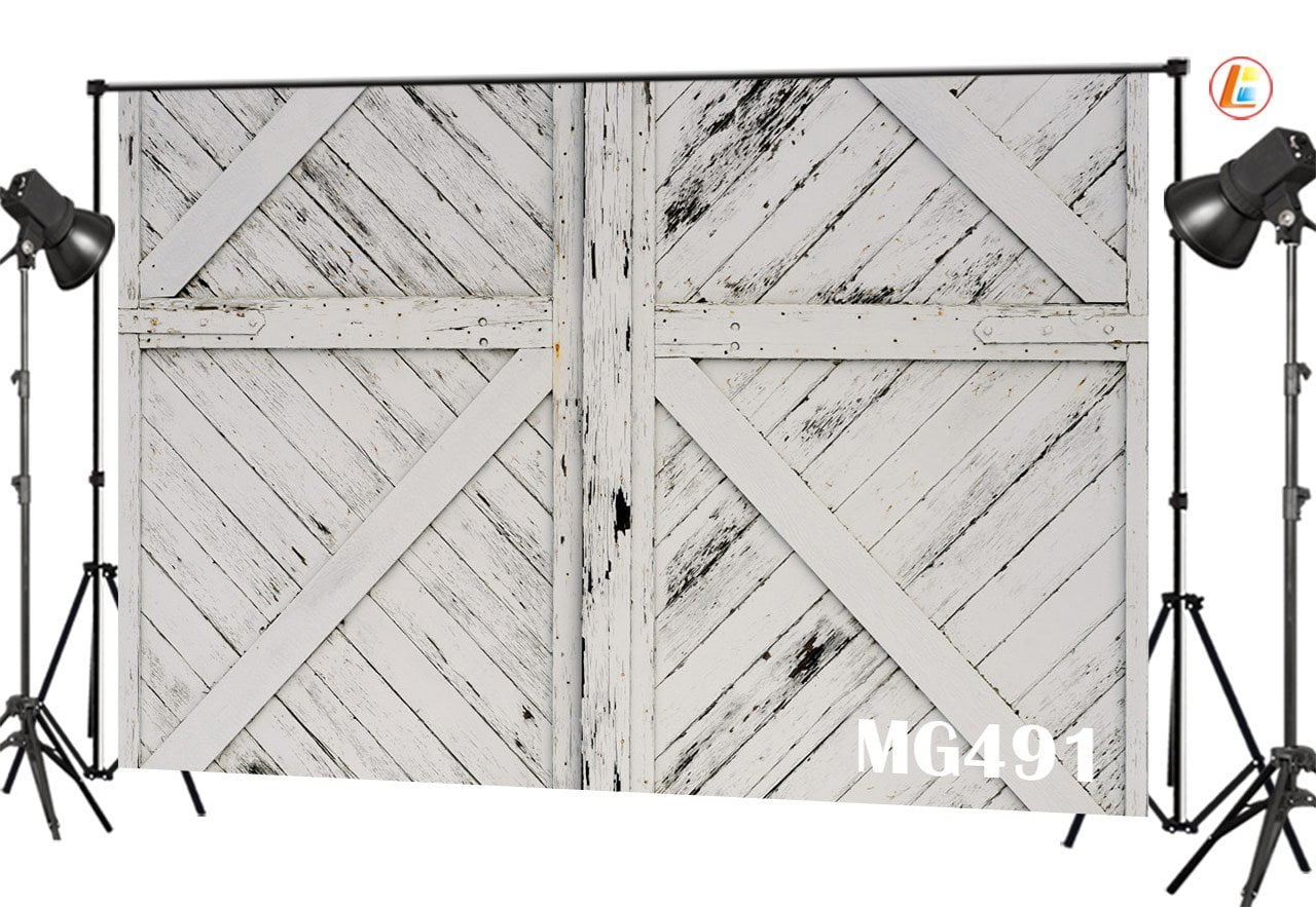 7x5FT Polyester Backdrop Old Barn Doors Photography Background Rustic Wooden House Wall Front Door Fence Countryside Children Cowboy Adults Photo Portrait Background Art Digital TV Video Photo 