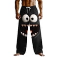 thumbnail image 2 of Yusimy Men's Unique Cartoon Face Pants Loose Fit Casual Pants Mid Rise Fun Outdoor Vacation Elastic Drawstring Waist Autumn Cotton Blend Pants with Pockets, 2 of 3