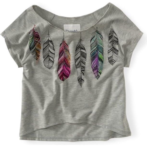 Aeropostale Fe Leather Print Dolman Camiseta gráfica para mujer, gris, grande