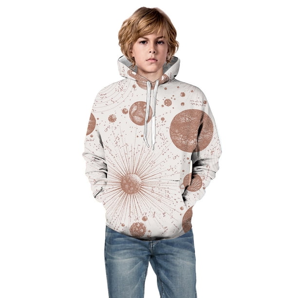Gibobby Sudadera unisex con capucha para niños y niñas con estampado de dinosaurio galaxia 3D, sudadera con capucha para niñas y niños con bolsillo(Beige, 3-4 Años)