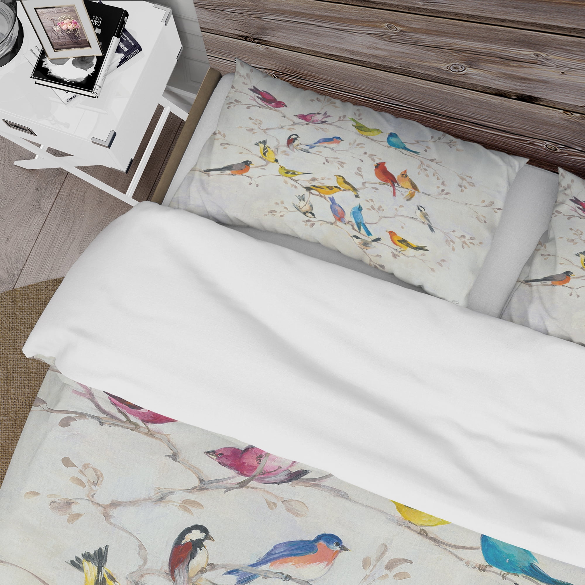 Designart 'Multi-Color Bird on Tree' Traditional Duvet Cover Set