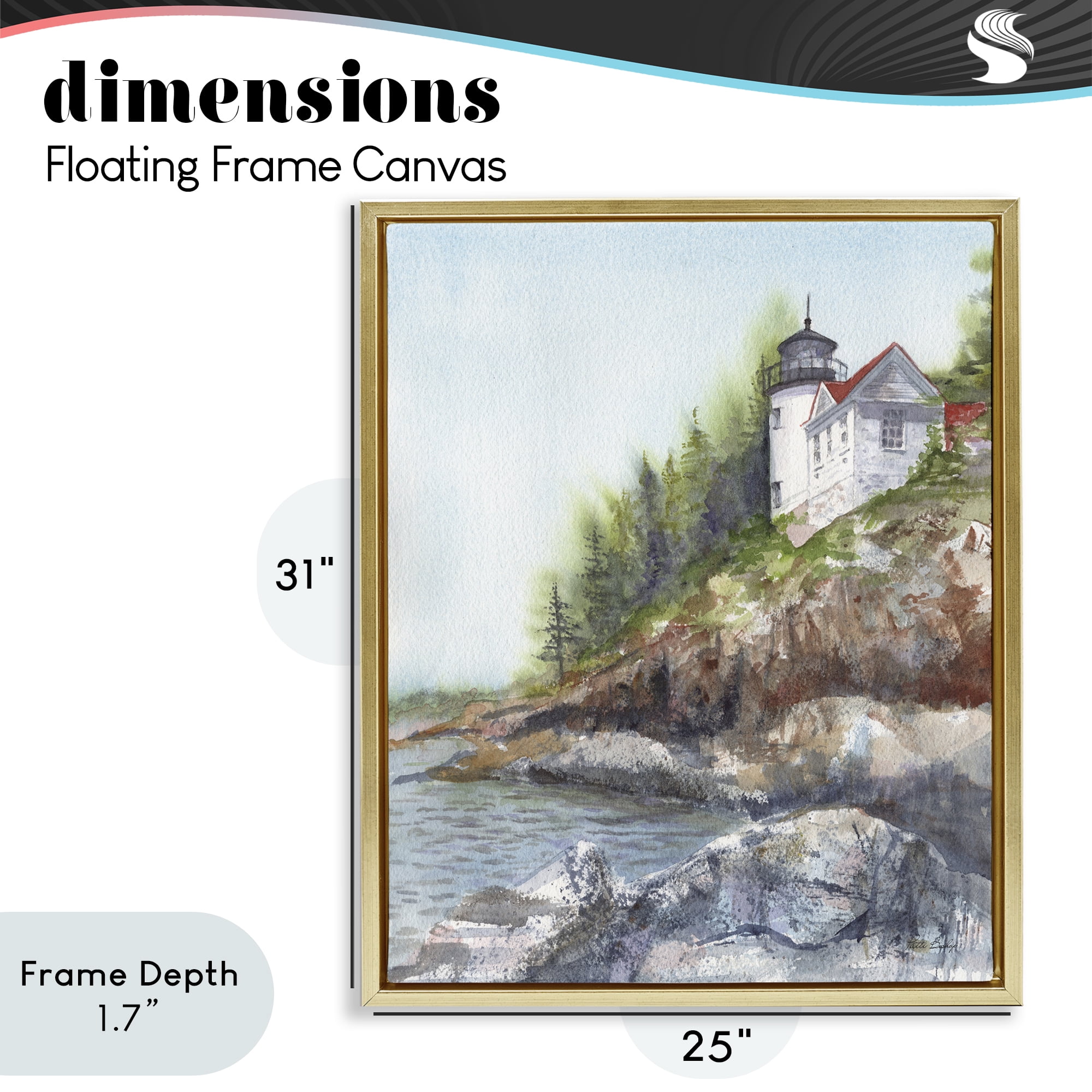Stupell Industries Bass Harbor Lighthouse Gold Framed Floater Canvas Wall Art, design by Patti Bishop