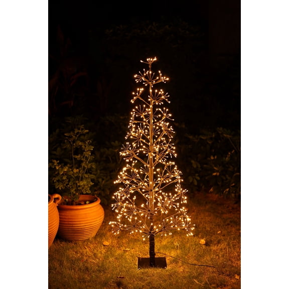 71 Inch Flower Twinkling Light Tree, 980 Warm White LEDs, CUL Listed Adaptor 14.4W/24V, Indoor/Outdoor Lighted Decoration Tree with Metal Stand – Holiday, Christmas & Home Décor (White)