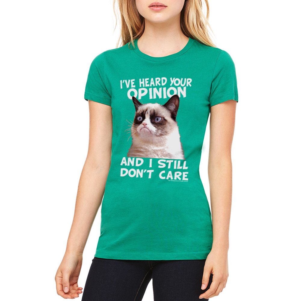Grumpy Cat Grumpy Cat Cat Opinion Women's Kelly Green Tshirt NEW Sizes S2XL