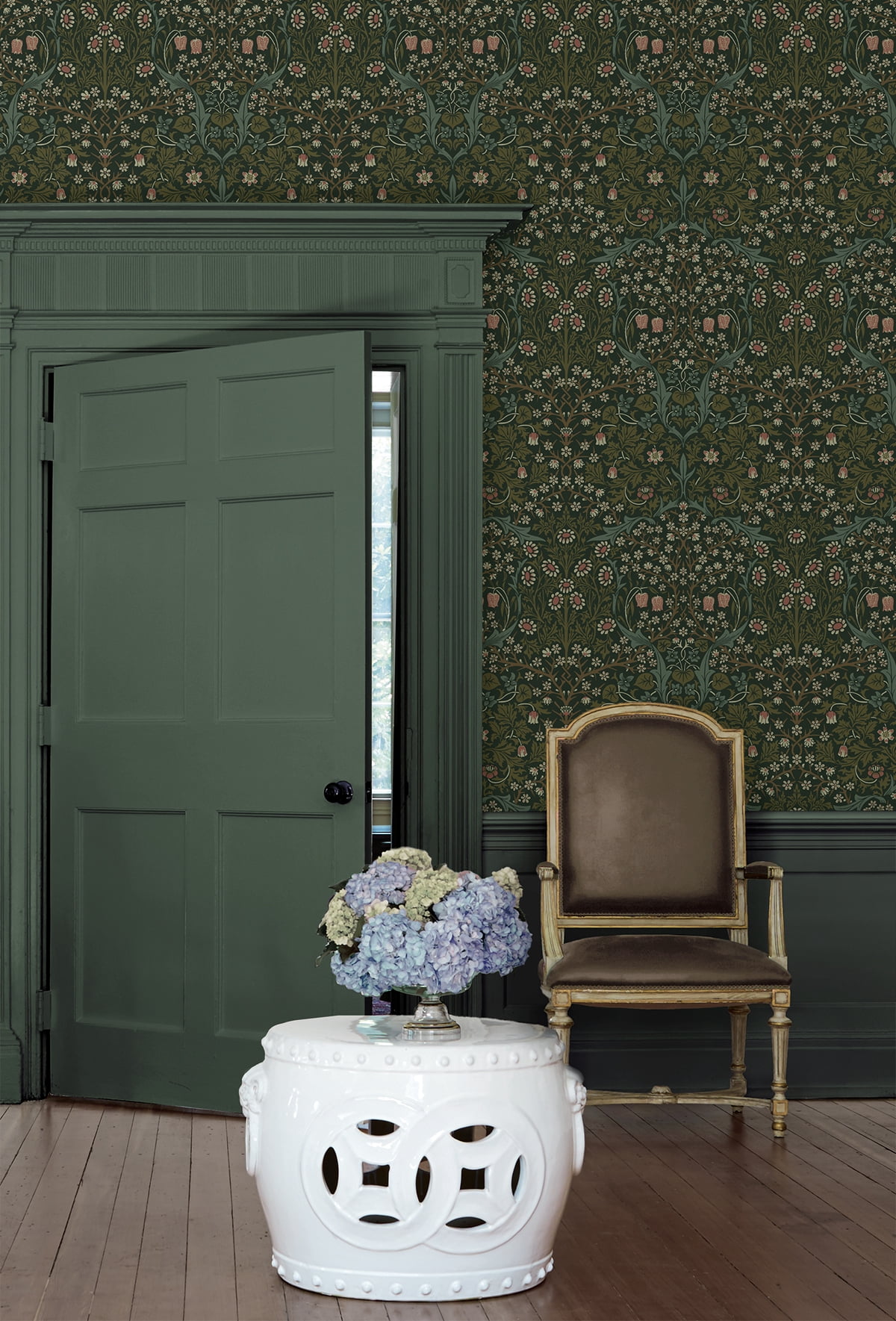 Seabrook Designs Greenery Victorian Garden Floral Prepasted Wallpaper - 20.9 in. W x 33 ft. Roll