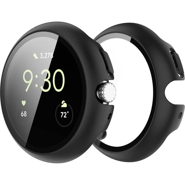 KOMI Protecteur d'Écran Compatible avec Pixel Watch 2/Google Pixel Watch Case, Étui Protecteur Rigide en PC Anti-Rayures avec Pare-Chocs, Étui de Protection Antichoc pour Google Pixel Watch Étui, Noir
