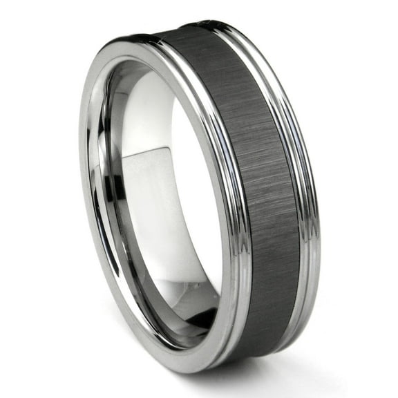 Titanium Kay Tungsten Carbide Black Ceramic Inlay Wedding Band Ring with Horizontal Satin Finish Sz 10.0