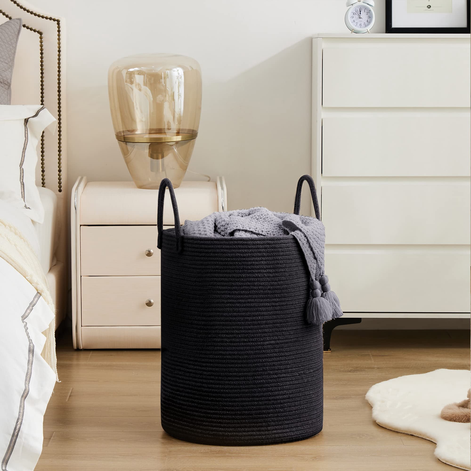 Jute Rope Laundry Hamper Basket , 58L Tall Laundry Basket, Baby Nursery Hamper for Blanket Storage for Bedroom-Large-Jute